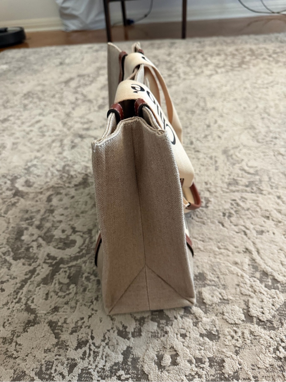 Chloé Beige Canvas Tote with Branded Cream Straps and Brown Trim - Picture 3 of 12